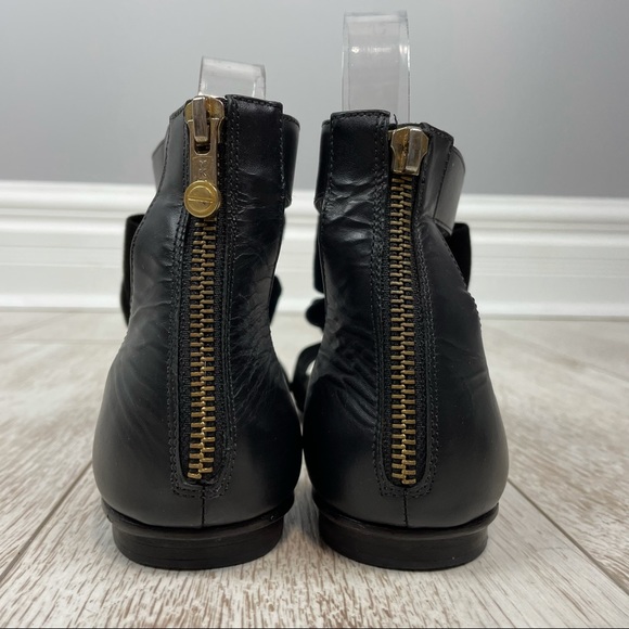 KAT MACONIE 38 leather black sandals triple bow gold stud - Picture 3 of 4